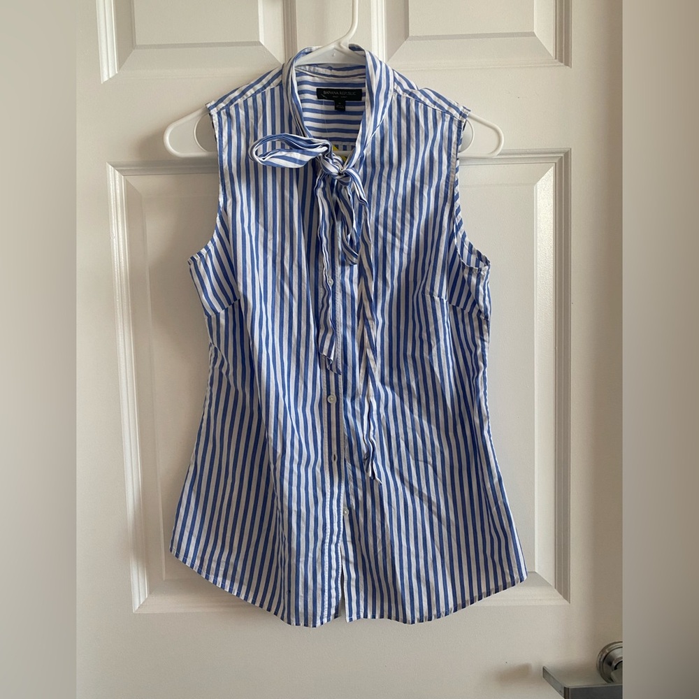 Banana Republic Striped Sleeveless Bow Blouse - Picture 4 of 8
